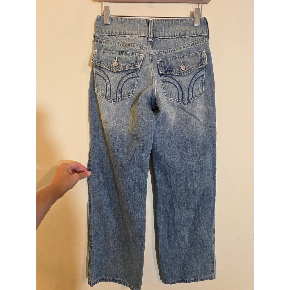 Hollister Low-Rise Baggy Jeans Light Wash Blue W23 Short 000s Wide Leg Denim - Picture 3 of 10